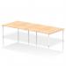 The picture shows a modern and versatile office bench desk that accommodates 4 persons. Its white frame and maple top exude a sleek and dynamic feel, making it a perfect addition to any contemporary workplace. With its impulse design, this bench desk is sure to bring energy and productivity to any team.