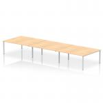 Six-person silver-framed bench desking with a modern and dynamic design. The maple surface adds a touch of warmth, while the open layout promotes collaboration and flexibility. Perfect for any busy office environment.