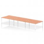 This image showcases a modern and functional bench desk designed for offices. The white frame exudes a sleek and professional aesthetic, while the beech surface adds a touch of warmth. The dynamic and flexible design can accommodate up to six people comfortably.