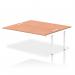 This photo showcases a sleek and modern Dynamic Bench Desk with Add On Units, Impulse Bench B2B Ext Kit, White Frame, and Beech desk surface. The clean lines and neutral color palette make it an ideal addition to any office space.