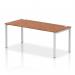 The Dynamic Bench Desking Impulse Bench features a sleek silver frame and a single row with a length of 1800. The office bench desk has a modern walnut finish, adding a touch of sophistication to any workspace.