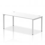 A sleek and modern office bench desk, the Dynamic Bench Desking Impulse Bench Single Row features a 1800mm silver frame and a clean white desktop. The simple yet dynamic design is perfect for any contemporary workspace, providing functionality and style in one.
