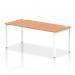 This image showcases a single row dynamic bench desk, measuring 1800 in length. The bench desk features a sleek white frame and is paired with a stylish oak desktop. Perfect for any modern office setting.