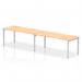 The image showcases a modern and versatile work space with a dynamic bench desking system. The Impulse Bench has a sleek silver frame and is designed for 2 people in a single row. The desk itself is 1800 in size and features a maple finish. Perfect for any office setting.