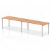 The photo displays a dynamic bench desking setup, featuring a single row layout for 2 people. The silver frame adds a modern touch, while the oak desk surface creates a warm and inviting workspace. The Impulse series offers practical yet stylish office solutions.