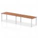 The photograph shows a dynamic bench desking system with an Impulse Bench Single Row that can accommodate 2 people. The frame is silver in color and the desk is made of walnut wood. Perfect for a modern and collaborative office setting.
