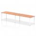 The image shows a modern and functional bench-style desk for two people. Its sleek white frame and warm beech wood top give it a dynamic and inviting appearance. Perfect for a contemporary office setting.