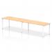 This photo features a sleek, modern Dynamic Bench Desking Impulse Bench. The single row design comfortably accommodates two people and boasts a 1800 white frame and a maple office bench desk. The neutral color scheme adds a touch of sophistication to any workspace.