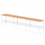 The dynamic bench desking impulse bench single row features a white frame and oak office bench desk. It can accommodate 3 people and has a length of 1800. The modern design creates a sleek and efficient workspace that promotes collaboration and productivity.