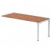 The dynamic bench desking impulse bench creates a sleek and modern office space. The single row extension kit adds functionality and style. The silver frame and walnut desk provide a professional and stylish look for any workspace.