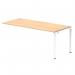 A photo of Dynamic Bench Desking Impulse Bench Single Row Ext Kit 1800 with a white frame and maple office bench desk looks sleek and modern. The clean lines and neutral colors make it a versatile piece that would fit seamlessly into any office space. The single row design creates a streamlined look while still providing ample workspace for productivity.
