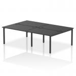 This image features a modern and sleek dynamic bench desking system. It is a 4 person setup with a black frame and a black office bench desk. The Impulse Bench B2B adds a professional touch to any workspace with its simple yet elegant design.