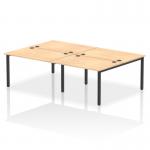 The dynamic bench desk features four person seating with a black frame and maple desktop. The modern design provides spacious and functional workspaces for collaborative environments.