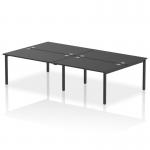 The image displays a modern and sleek office setup with a dynamic bench desking system. The Impulse bench boasts a 4-person capacity, with a bold black frame and 1400mm desk space. The sturdy black office bench desk is ideal for a collaborative workspace or team meeting area.