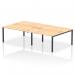 The picture shows a modern office with a sleek black frame Dynamic Bench Desking Impulse Bench B2B, accommodating 4 people with a spacious 1400 desk. The maple surface adds warmth to the clean and efficient design. Perfect for collaboration and productivity in a contemporary workspace.