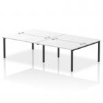 This photo shows a sleek and modern office bench desk, with a dynamic design that encourages collaboration. The black frame contrasts with the white surface, and there are four workstations arranged in a row. The overall look is stylish and functional, perfect for a contemporary office space.