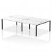 This photo shows a sleek and modern office bench desk, with a dynamic design that encourages collaboration. The black frame contrasts with the white surface, and there are four workstations arranged in a row. The overall look is stylish and functional, perfect for a contemporary office space.