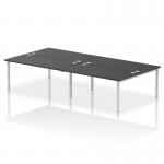 This photo showcases a modern and sleek Dynamic Bench Desking Impulse Bench with a 4-person capacity. The 1600 silver frame adds a touch of elegance to the black office bench desk, making it a stylish and functional addition to any workspace.