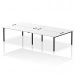 This photo features a sleek and modern Dynamic Bench Desking Impulse Bench. The B2B 4 Person 1600 Black Frame Office Bench Desk White IB00545 creates a spacious and collaborative work environment with its four side-by-side workstations. The black frame and white desktop provide a chic contrast.