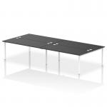 The Dynamic Bench Desking Impulse Bench features a 4-person layout with a sleek and modern design. The 1800 white frame offers a clean and spacious work area, while the black office bench desk provides a professional contrast. Perfect for a collaborative office setting.