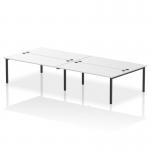 This photo showcases a modern and stylish office setup with the Dynamic Bench Desking Impulse Bench B2B. The four-person bench, measuring at 1800, features a sleek black frame and a white desk. Perfect for a collaborative workspace, this bench desk is ready to boost productivity and elevate the aesthetic of any office.