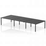 The image shows a sleek and modern dynamic bench desking setup, named Impulse Bench. It is designed for 6 people and has a 1400 size with a black frame. The office bench desk is also black, giving it a unified and professional look.