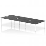 A sleek and modern 6-person bench desk designed for a productive office environment. The white frame and black desktop create a contrast, while the dynamic bench desking allows for flexibility and collaboration. Perfect for any workspace needing a contemporary touch.