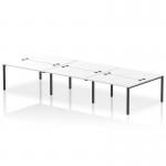 The photo displays a sleek, modern bench desk with a black frame and white top. It can comfortably seat up to 6 people, making it ideal for a collaborative workspace. The dynamic design adds a touch of sophistication to any office setting.