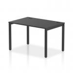 The image shows a stylish modern office desk with a black frame and a single row of dynamic bench desking. The desk is designed for comfort and productivity, with a spacious 1200mm surface for work or collaboration. The black and sleek design adds a touch of sophistication to any workspace.