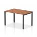 A sleek and modern office setup, the Dynamic Bench Desking Impulse Bench features a long, single row of 1200 desks with a bold black frame and a beautiful walnut finish. This bench desk is designed for a dynamic and collaborative work environment.