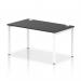 The photograph features a sleek, modern Dynamic Bench Desking Impulse Bench with a single row and 1400 width. The frame is white and the desk itself is black, creating a stylish contrast. This office bench desk is both functional and visually appealing for any workspace.