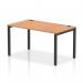 The Dynamic Bench Desking Impulse Bench Single Row 1400 features a sleek black frame and a spacious oak desk, creating a modern and professional look. Its dynamic design allows for increased productivity in the office, making it a versatile option for any workspace.