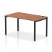 This photograph features a sleek and modern office bench desk with a 1400mm single row design. The frame is black and the top is made of walnut, creating a striking contrast. The dynamic design of this desk makes it perfect for a contemporary office space.