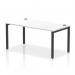 The photo shows a dynamic bench desk with a single row design, featuring a sleek black frame and a 1600mm width. The office bench desk is finished in white and has an impulse style, giving it a modern and stylish look.