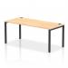 The picture shows a sleek and modern dynamic bench desking setup. The Impulse bench single row with a black frame and maple office bench desk adds a touch of sophistication to any workspace. The versatility of this setup allows for efficient use of space while promoting collaboration and productivity.