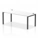 The photo shows a sleek and modern Dynamic Bench Desking Impulse Bench. It features a single row of 1800mm in length, with a black frame and a white office bench desk. This stylish and contemporary design is perfect for any office space.