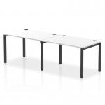 This photo features a dynamic bench desking setup, specifically the Impulse Bench Single Row. It shows a sleek 2-person workspace with a 1200mm black frame office bench desk. The white surface adds a clean and modern touch to the overall design.