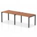 This photograph captures a sleek and modern dynamic bench desk, featuring a single row with seating for 2 people. The sturdy black frame contrasts beautifully with the rich walnut desk, creating a tasteful addition to any office space.