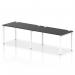 This photograph captures a sleek and modern dynamic bench desking setup. The Impulse Bench features a single row of seating for two people, with a stylish white frame and a striking black office bench desk. The clean and minimalist design exudes professionalism and efficiency.