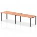 A photo of the dynamic bench desking shows a sleek and modern design with an impulse bench in a single row for two people. The 1600 black frame contrasts nicely with the beech wood of the office bench desk.