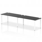 The dynamic bench desking impulse bench single row for 2 people has a sleek, modern design with a white frame and black office bench desk. It is perfect for collaborative workspaces, providing ample space for two people to comfortably work side by side. The clean lines and minimalist style enhance the overall aesthetic of any office.