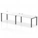 This photo captures a sleek and modern Dynamic Bench Desking Impulse Bench Single Row, perfect for any office setting. The black frame adds a touch of sophistication while the white desk provides a clean and spacious work surface. With enough room for two people, this bench desk is perfect for collaborating and maximizing productivity.