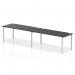 This photo features a sleek and modern dynamic bench desking system, with a single row of two person desks. The silver frame adds a touch of sophistication, while the black desk perfectly complements the overall design. Ideal for any office space looking for a contemporary and functional work area.