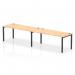 This photo features a sleek and modern bench desk, specifically Impulse Bench Single Row for 2 people. With a black frame and maple desk, it provides a dynamic and functional workspace for any office.