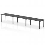 The dynamic bench desking features a sleek and modern design with a black frame and a single row that can accommodate up to three people. The 1600 size provides ample workspace for each person. Perfect for any office setting.