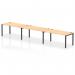 The picture features a sleek black frame bench desk with a maple top, designed for a single row of 3 people. The dynamic design of the desk allows for optimal functionality and productivity in any office space.