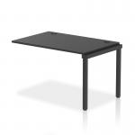 This image shows a sleek and modern office bench desk with add-on units, an impulse bench single row extension kit, and a black frame. The desk has a length of 1200 and is finished in black. Perfect for a dynamic and efficient workspace.