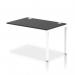 The photograph shows a set of dynamic bench desk add-on units, with a single row extension kit measuring 1200mm. The frame is a sleek white color, while the desk itself is a functional black. This office bench desk is perfect for creating a collaborative work environment.
