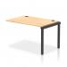 This picture features dynamic bench desk add on units in a single row extension kit with a black frame. The bench desk is made of maple wood and has a sleek and modern design. It is perfect for any office setting and can easily accommodate multiple employees. The black frame adds a touch of sophistication to the overall look.