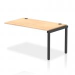 This picture features a dynamic bench desk with add-on units, part of the Impulse Bench Single Row Ext Kit. The 1400 black frame office bench desk is paired with a sleek maple top.